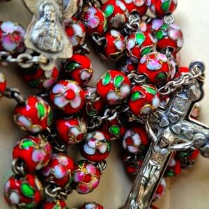 Floral Beaded Rosary with Silver Cross